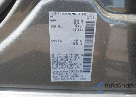 2024 Nissan Altima Sr Fwd from USA, damaged, VIN 1N4BL4CV4RN301228